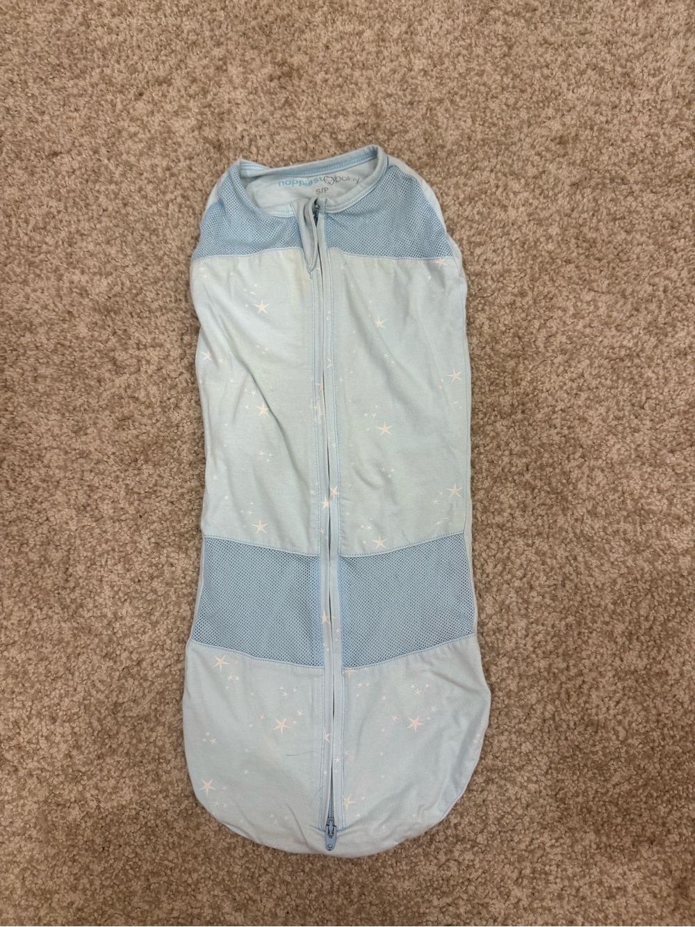 Light Blue Star Print Baby Footie Swaddle - Cozy Sleep Sack